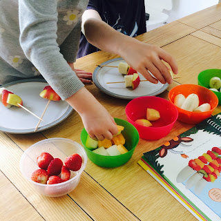 Learning motor-skills with our Gruffalo Terrible Tusks fruit kebabs