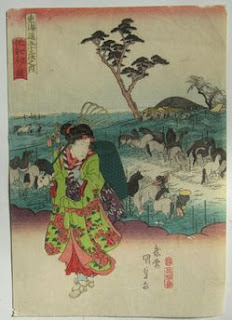 歌川国貞  美人東海道五十三次 池鯉鮒（知立）  の浮世絵版画販売買取ぎゃらりーおおのです。愛知県名古屋市にある浮世絵専門店。