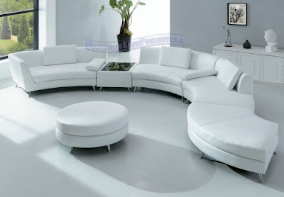 Modern Furniture White Leather Sectional Sofa with Ottoman and Mini Bar table Set