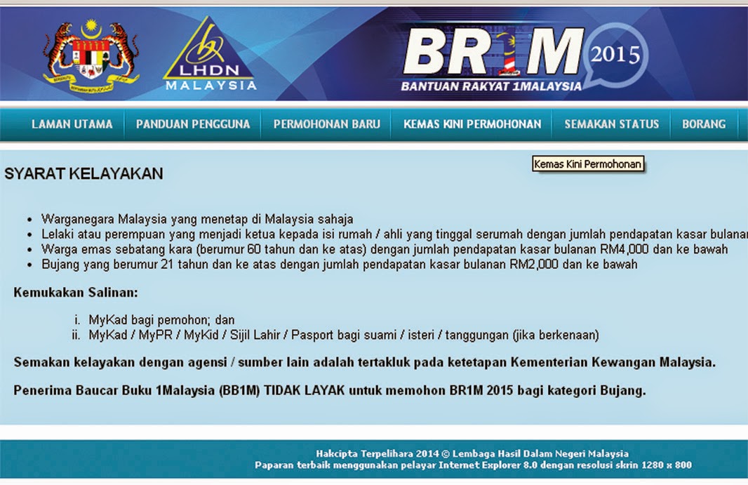 Kawasan Lynn Damya: Cara Kemas Kini Permohonan BR1M 3.0 2015