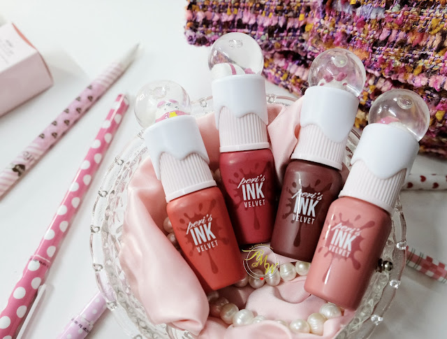 a photo of PeriPera's Ink Velvet Lip Tints Holiday 2017 Collection in shades Sellout Red, So Grapefruit, Celeb Deep Rose and Beauty Peak Rose by Askmewhats Nikki Tiu