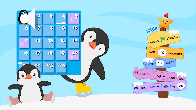 Advent calendar graphic with cute penguins