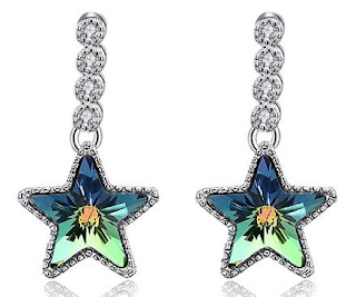 KNKNKN LEKANI S925 Sterling Silver Star Charm with Swarovski Elements Crystal Aurora Borealis Star Drop Earrings