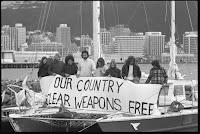 anti-nuclear protesters in Auckland Harbour, 1976