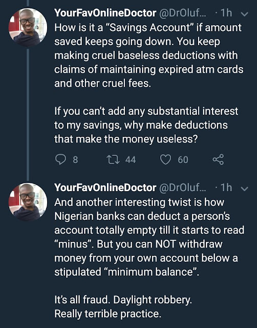 UK based doctor is seriously shaking tables with his tweets comparing Nigerian bank charges to foreign banks
