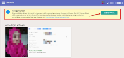 Anda telah berhasil melakukan login kedalam SIMPKB, pada laman beranda SIMPKB juga akan dimunculkan notifikasi pengumuman yang sedang aktif (perhatikan gambar).