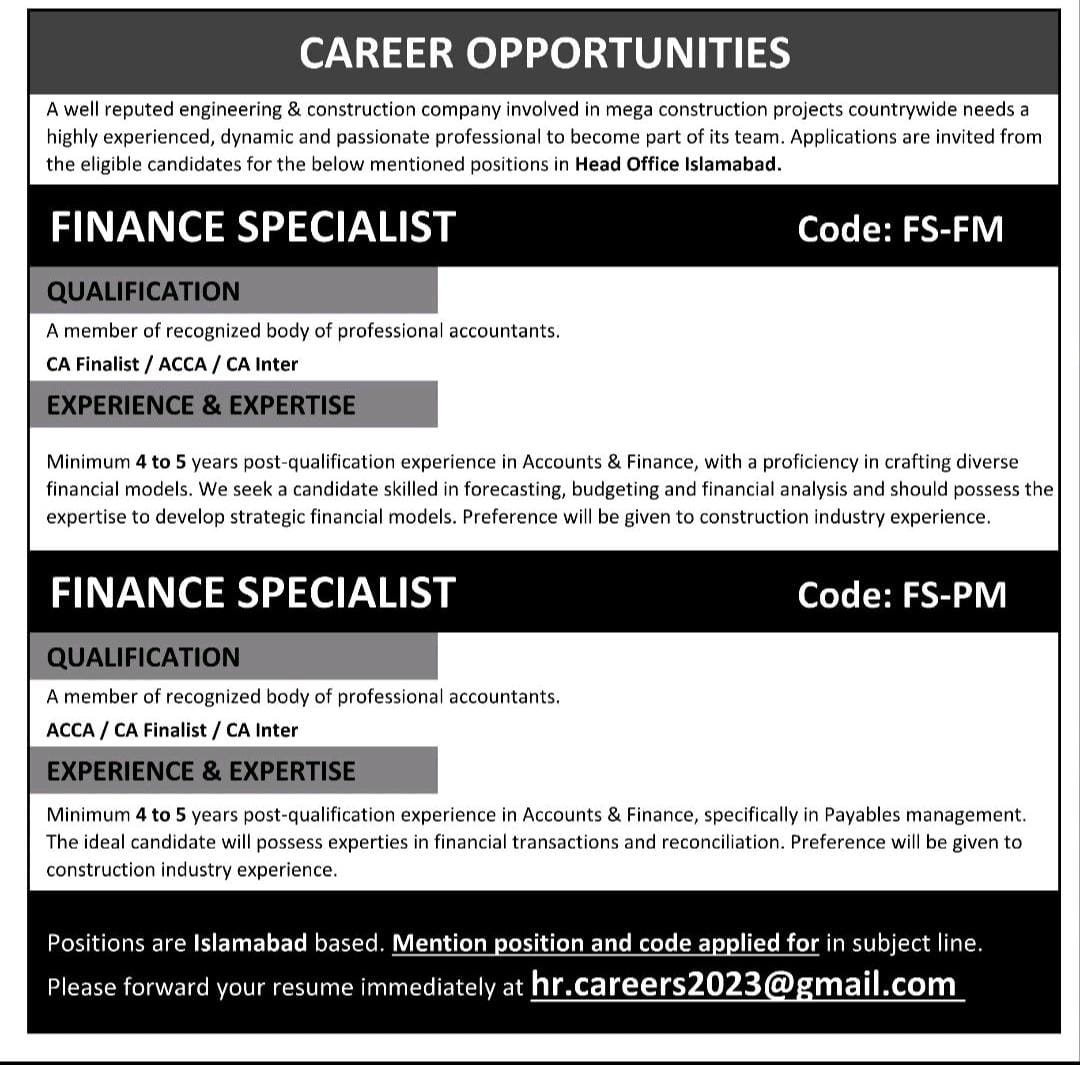 Finance Specialist│Engineering and Construction Company