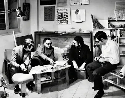 Francisco Zabala, António Aragao, Ernesto de Melo e Castro y Fernando Millan Madrid Octubre 1970