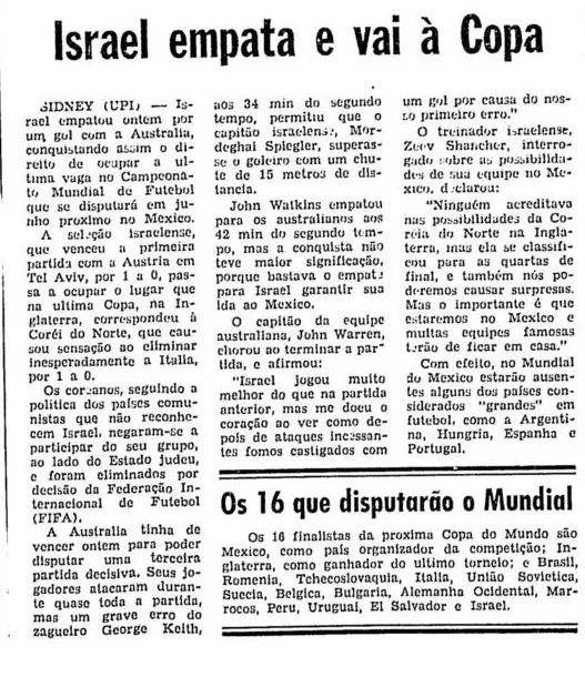 Israel vai à Copa do Mundo de 1970 Folha