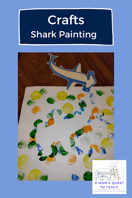 A Mom's Quest to Teach: Crafts: Shark Painting; photo of completed painting with shark clip art