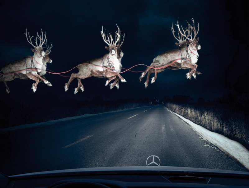 Mercedes reindeer in headlights