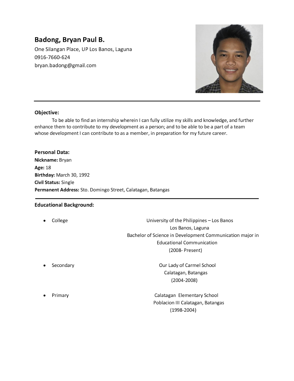 cv for applying job