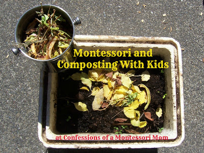 child-size compost with soil and yard waste inside