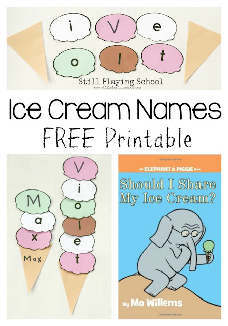 Kids practice spelling names with ice cream puzzles which include a free printable