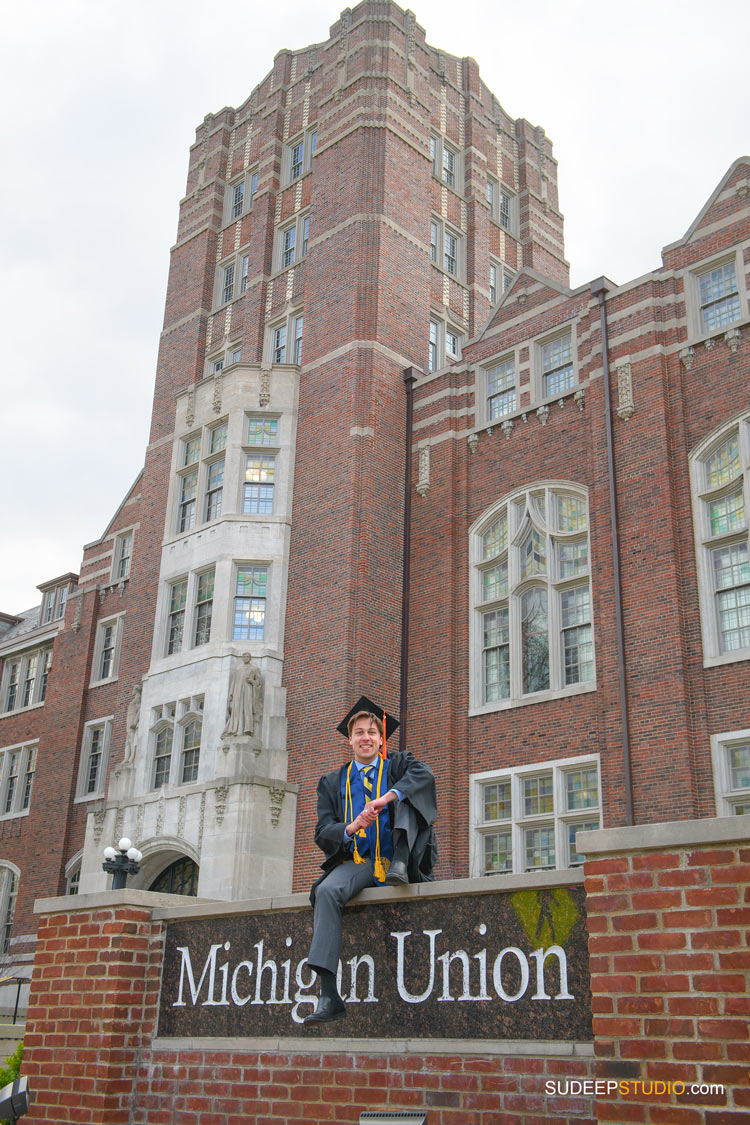 University of Michigan Engineering Graduation Pictures on Campus by SudeepStudio.com Ann Arbor Graduation Portrait Photographer