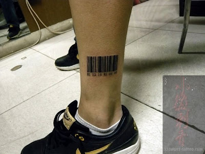 bar code tattoos. arcode tattoo on neck.