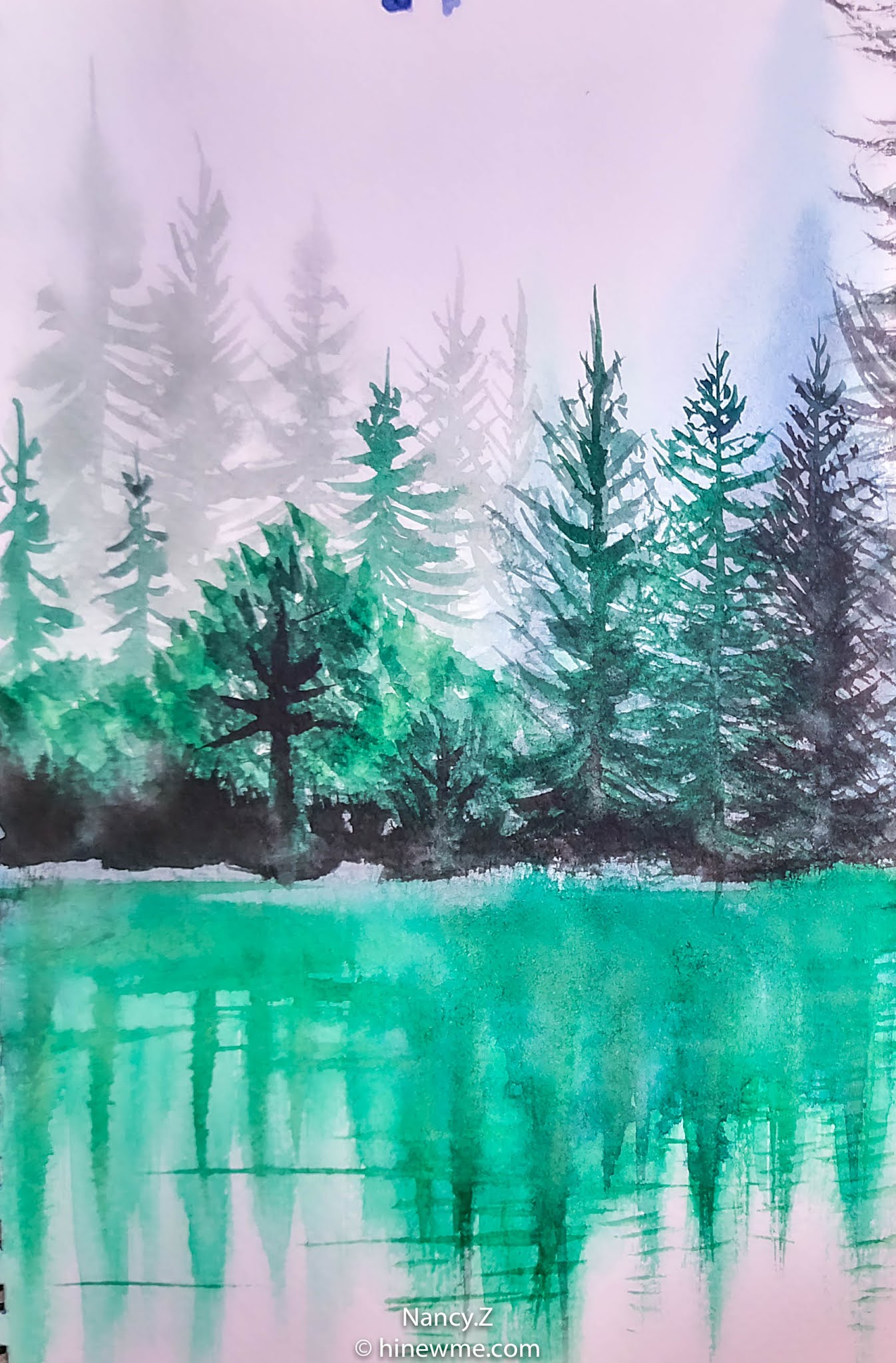 40 watercolor landscape nature forest, mountain, tree, sunset, come to see my painting ideas