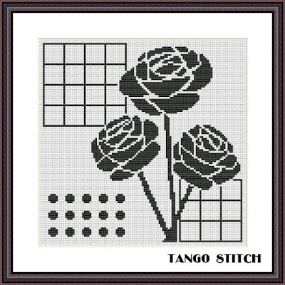 Abstract geometric roses cross stitch pattern - Tango Stitch