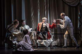 British Youth Opera at the Peacock Theatre.  Matthew Buswell (Captain Philip Thicknesse) with Maria McGrann, William Thomas, Sîan Griffiths and Steven Swindells Photo:  Clive Barda/ArenaPAL