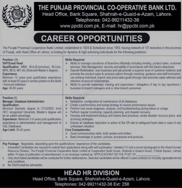 Punjab Provincial Cooperative Bank Limited Jobs October 2022