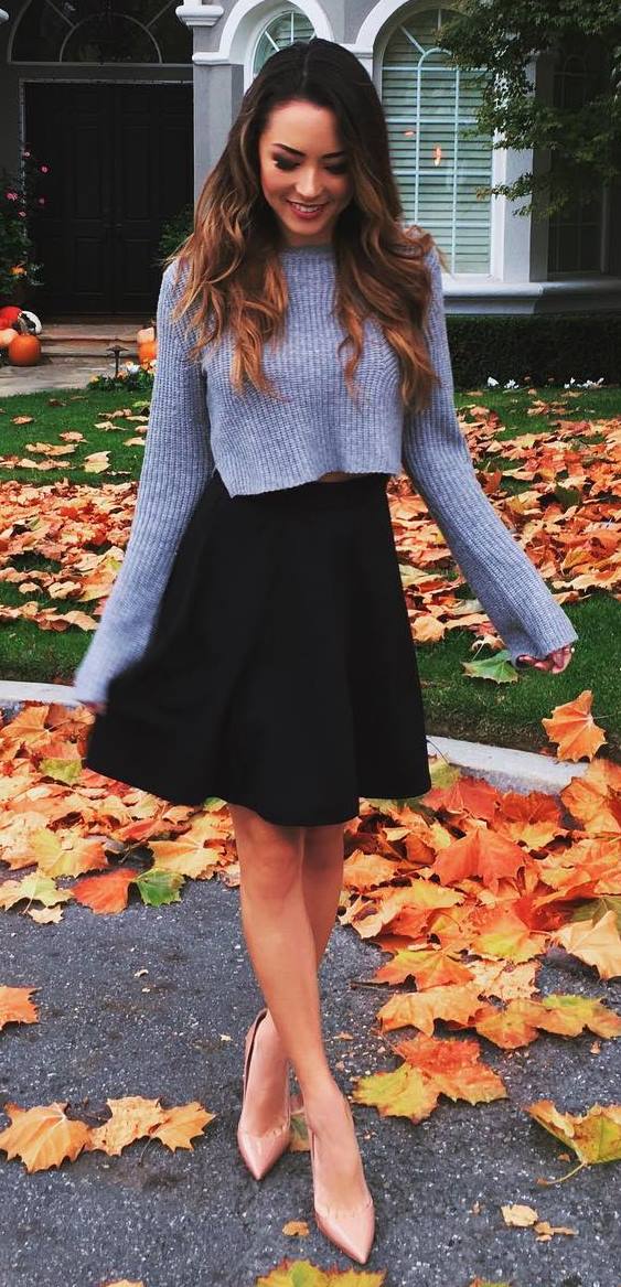 fall outfit inspiration: knit + skirt + heels