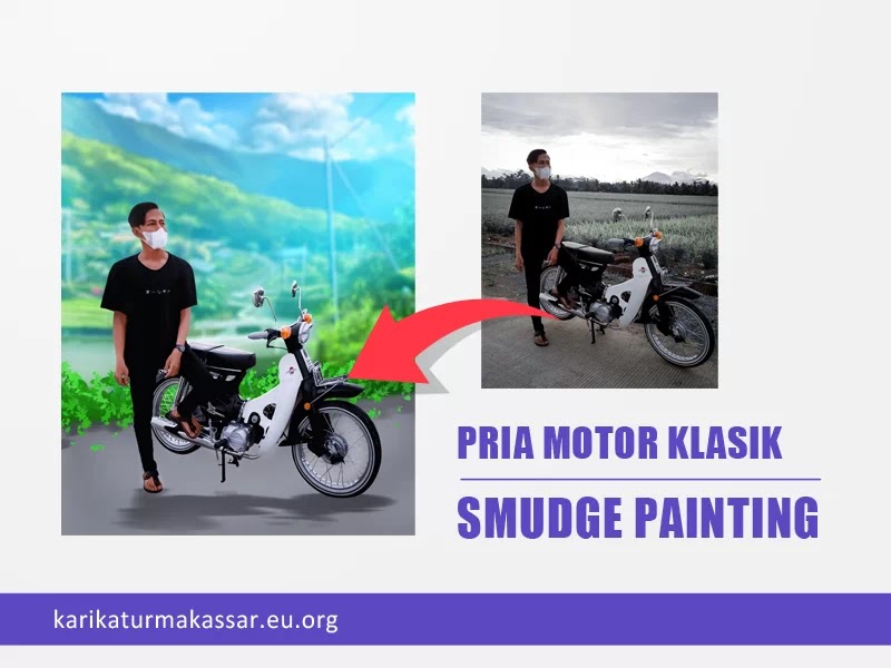 Smudge Painting pria dan motor klasik legenda