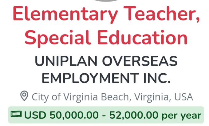 Virginia USA now Hiring Teachers with Php 229,218.75 Monthly Salary | Apply now!