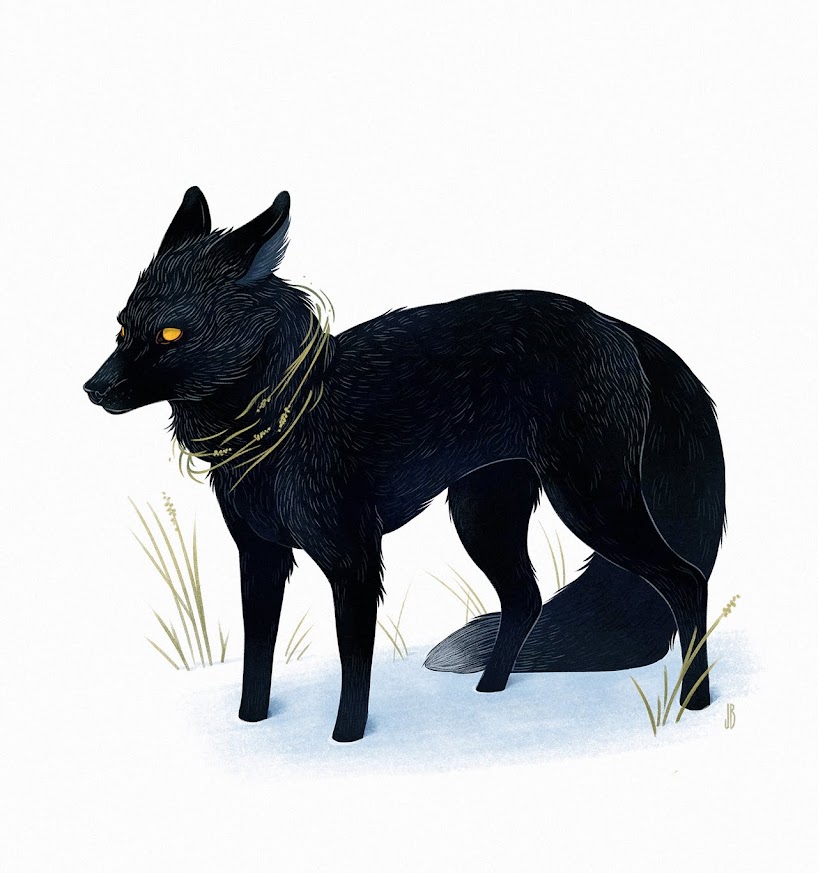 Misteriosas ilustraciones antropomórficas de perros, zorros y ciervos por Jenna Barton