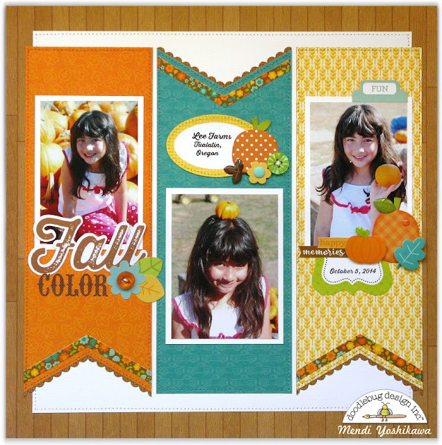 Doodlebug Flea Market Fall Layout by Mendi Yoshikawa (using Sunny Studio Fishtail Banner Dies)