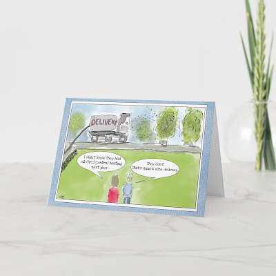 Funny and customisable wine cartoon delivery card, in which a tanker comes to deliver wine to the neighbours...