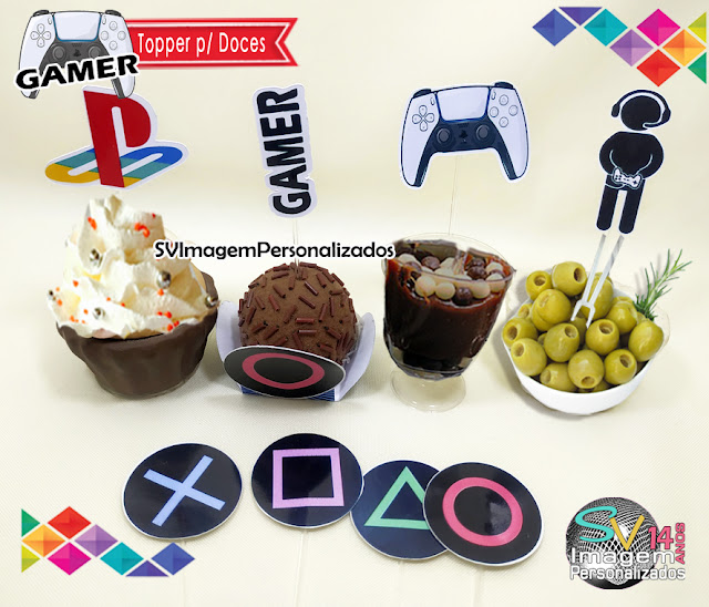 Festa Game Playstation dicas e ideias para decoração de festa personalizados topper para doces festa game