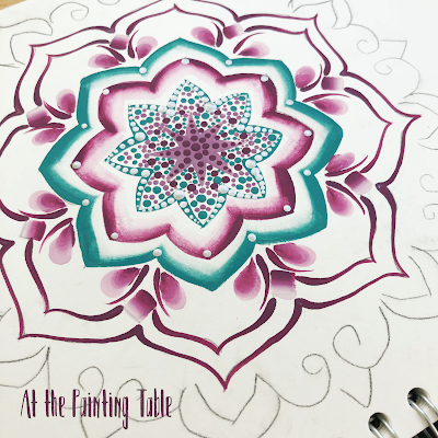 A work in progress.... beautiful handpainted mandala using painting techniques from You Can Folk It 