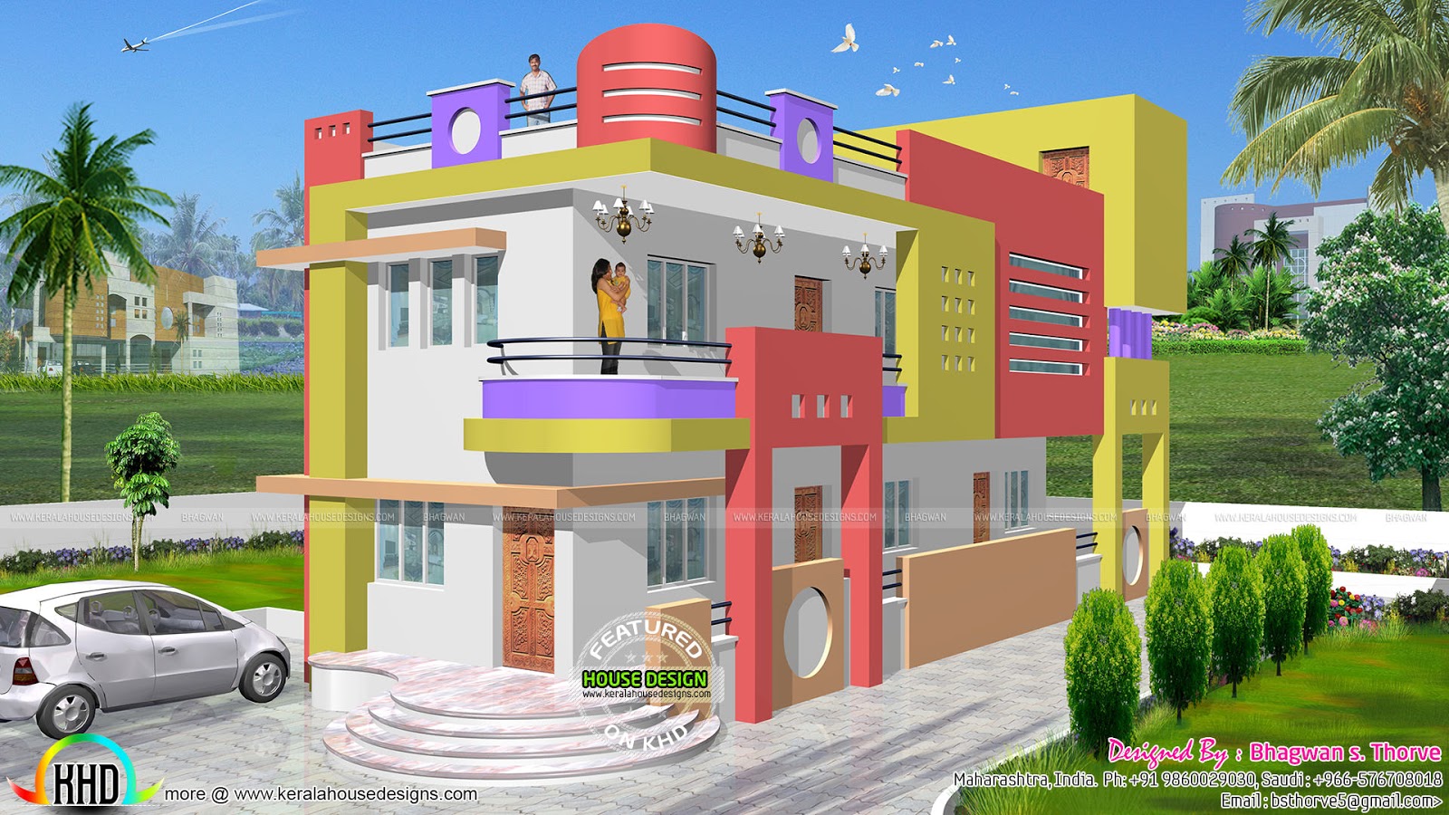 1600 sq ft colorful North  Indian  home  Kerala home  design 