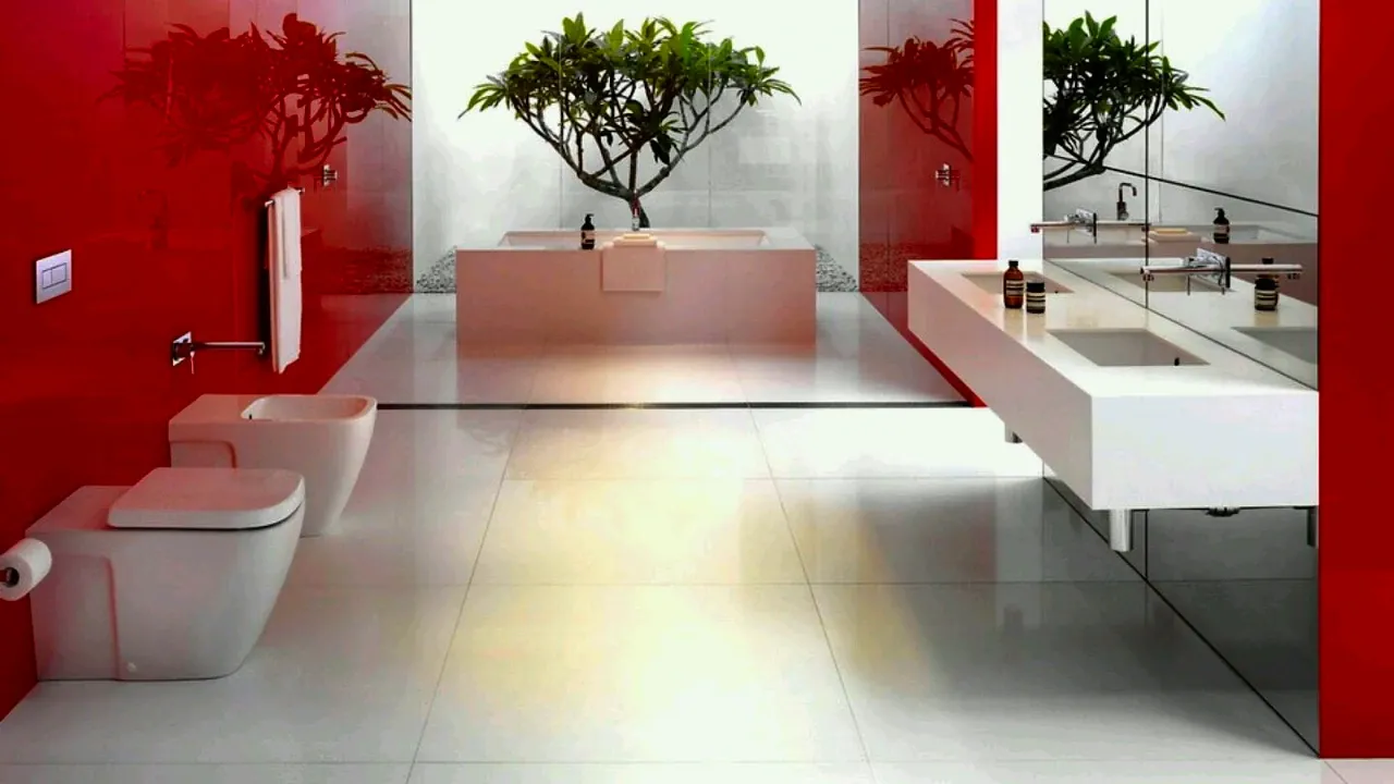 baño minimalista en color rojo