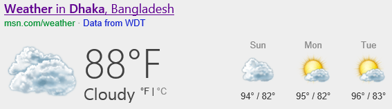 Bing Search Shows MSN Weather Data