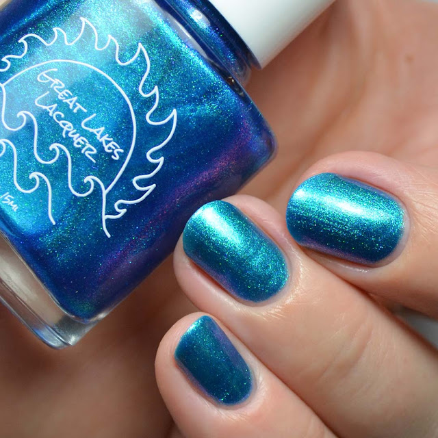 inky blue nail polish with aurora shimmer