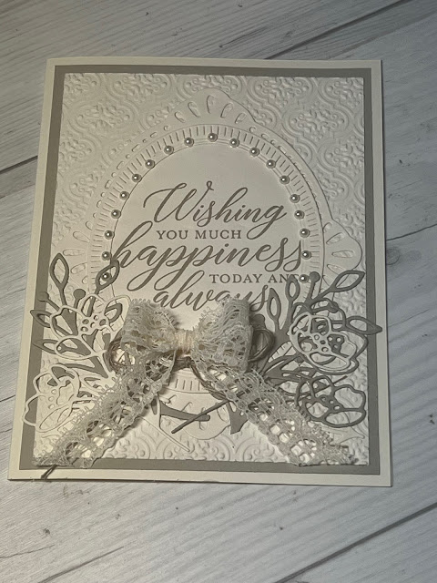 Wedding Card with pearls and lace using Framed Florets Dies and Cottage Flowers Dies from Stampin' Up!