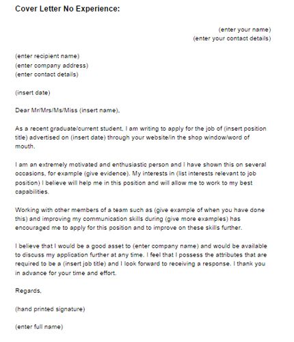 How To Write A Cover Letter For Work Experience Sample Letter