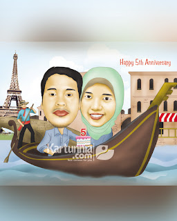 Karikatur couple naik perahu