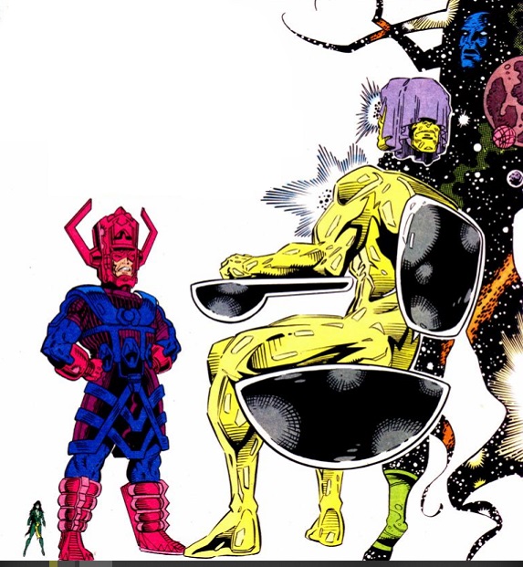  Living Tribunal Sitting on the Chair and Listening to the case of Galactus and Eternity