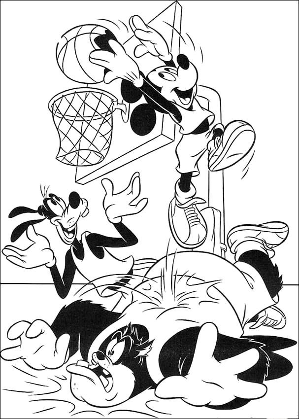Disney Cartoon Characters Playing Basketball Coloring Pages | Kids