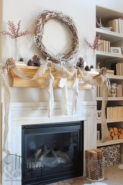 Burlap and White Christmas Mantel