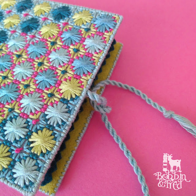 Close up of the Turkish Jewel Needlebook with handmade cord by Bobbin and Fred