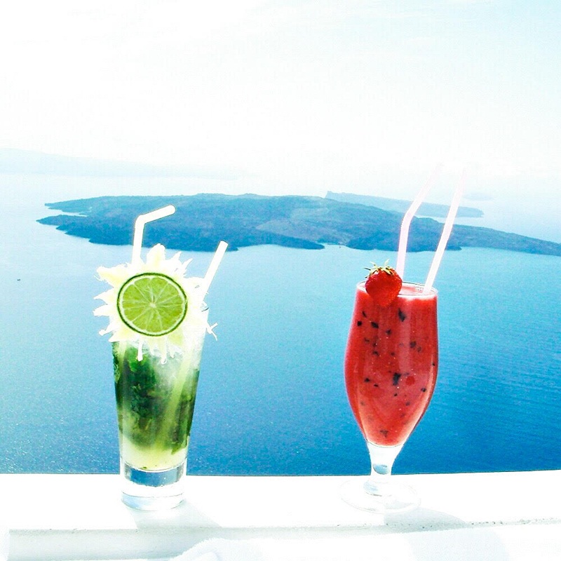 cocktails at luxury boutique hotel Chromata in Santorini