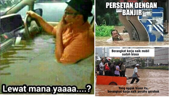 Bikin Ngakak, Inilah 12 Meme Kocak Buatan Warganet Tentang Banjir Jakarta,meme banjir jakarta,meme lucu banjir jakarta,banjir jakarta,rumah artis terkena banjir
