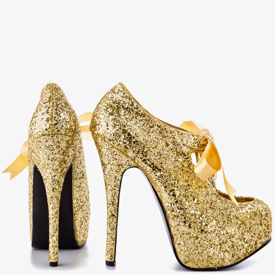 Gold Sparkly High Heels Shoes