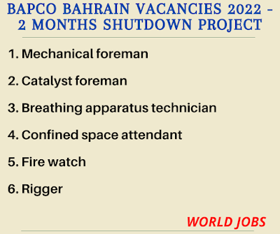 BAPCO Bahrain Vacancies 2022 - 2 Months Shutdown Project