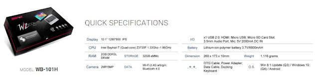 RedFox WizBook WB-101H Specs