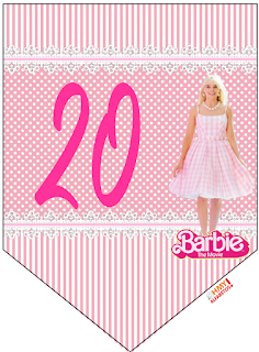 Barbie la Película: Banderines Rosa con Lunares Blancos para Descargar Gratis. Con Números. Barbie the Movie: Pink with Polka Dots Bunting for Free Download. With Numbers.