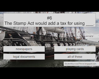 The Stamp Act would add a tax for using ___. Answer choices include: newspapers, playing cards, legal documents, all of these